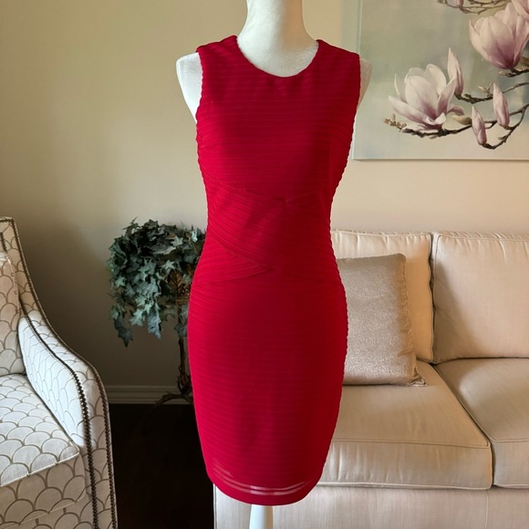 Calvin Klein Red Sleeveless Bandage Sheath Dress - Picture 1 of 16